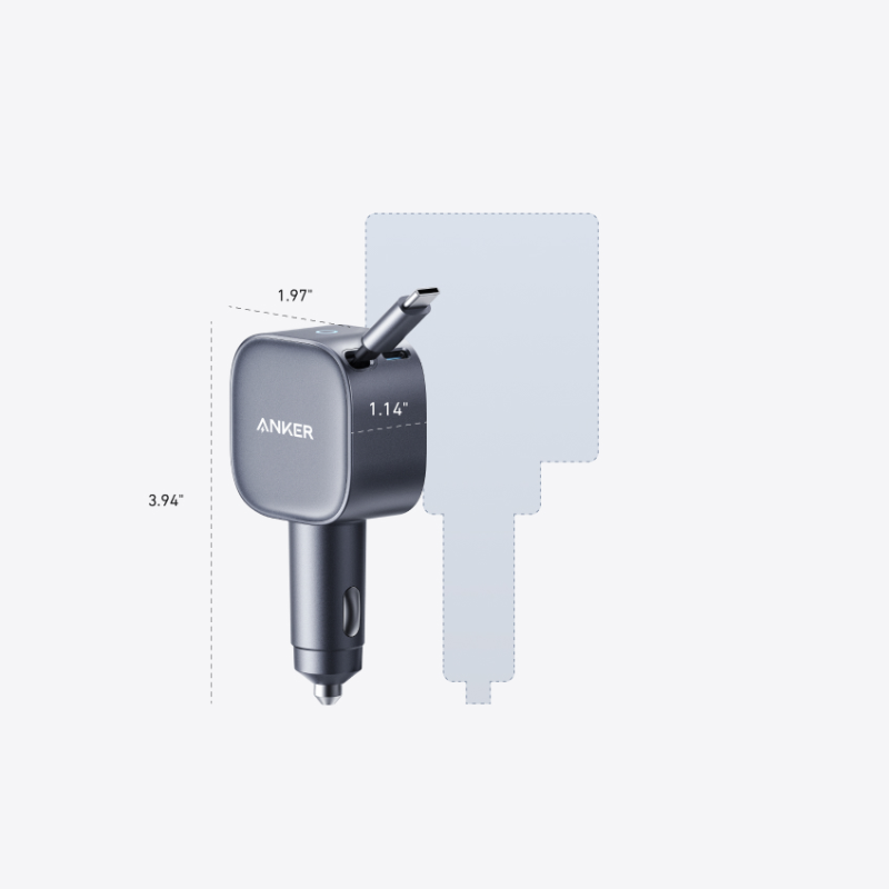 Anker Nano Car Charger (75W, USB-C Poert, Built-In Retractable USB-C Cable) A2738